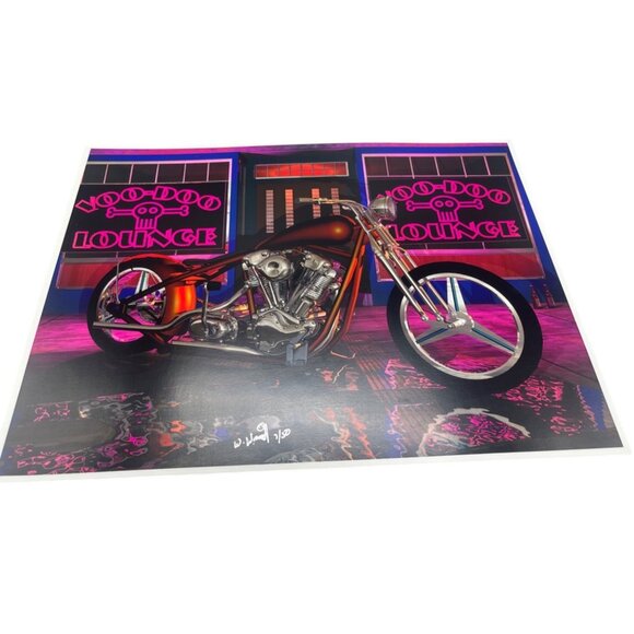 LE GM Harley Davidson motorcycle print artwork signed 7/50 water 16x12" READ - Picture 1 of 7